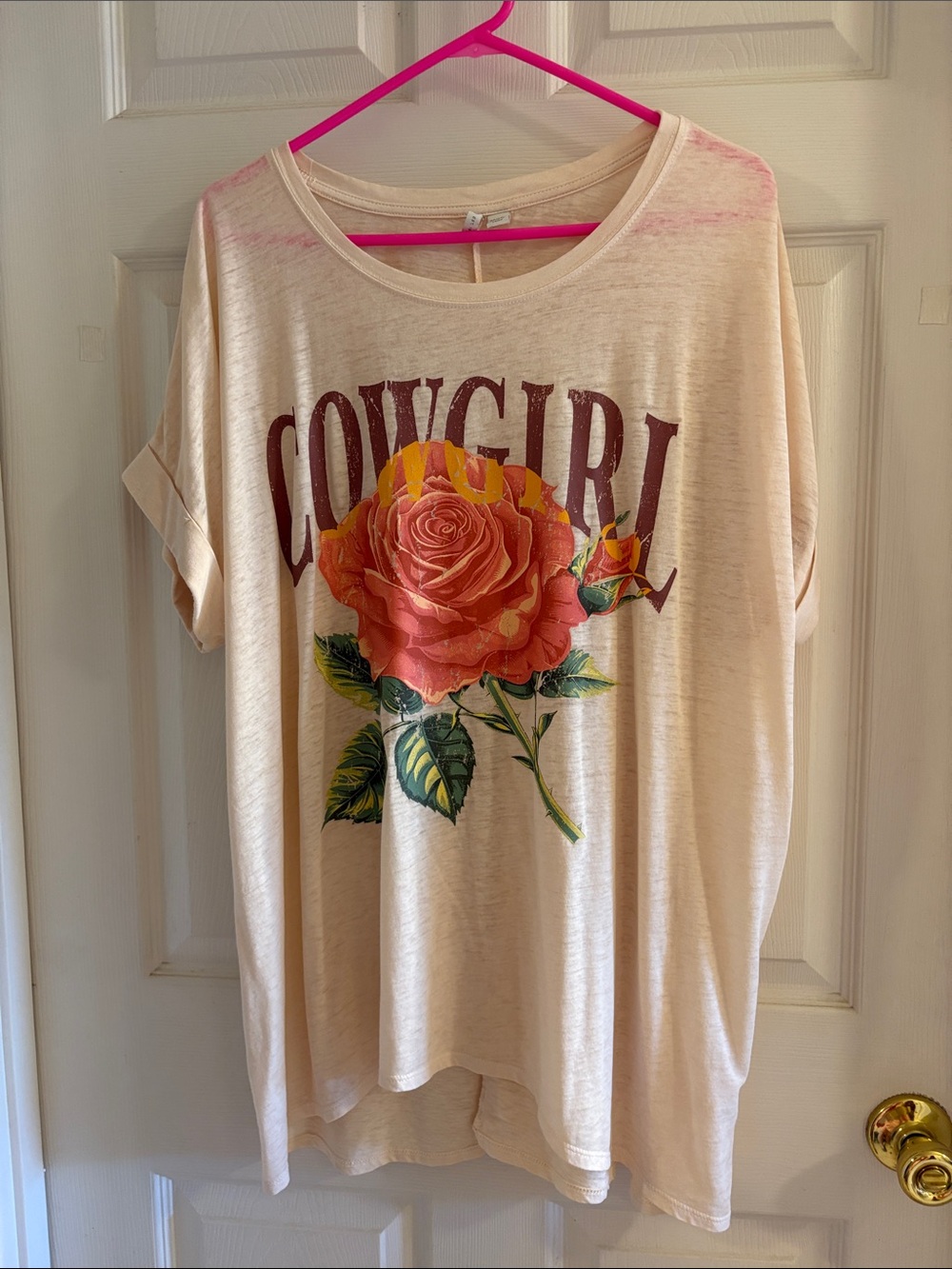 Cowgirl Graphic Rose Tee - Cream Pink